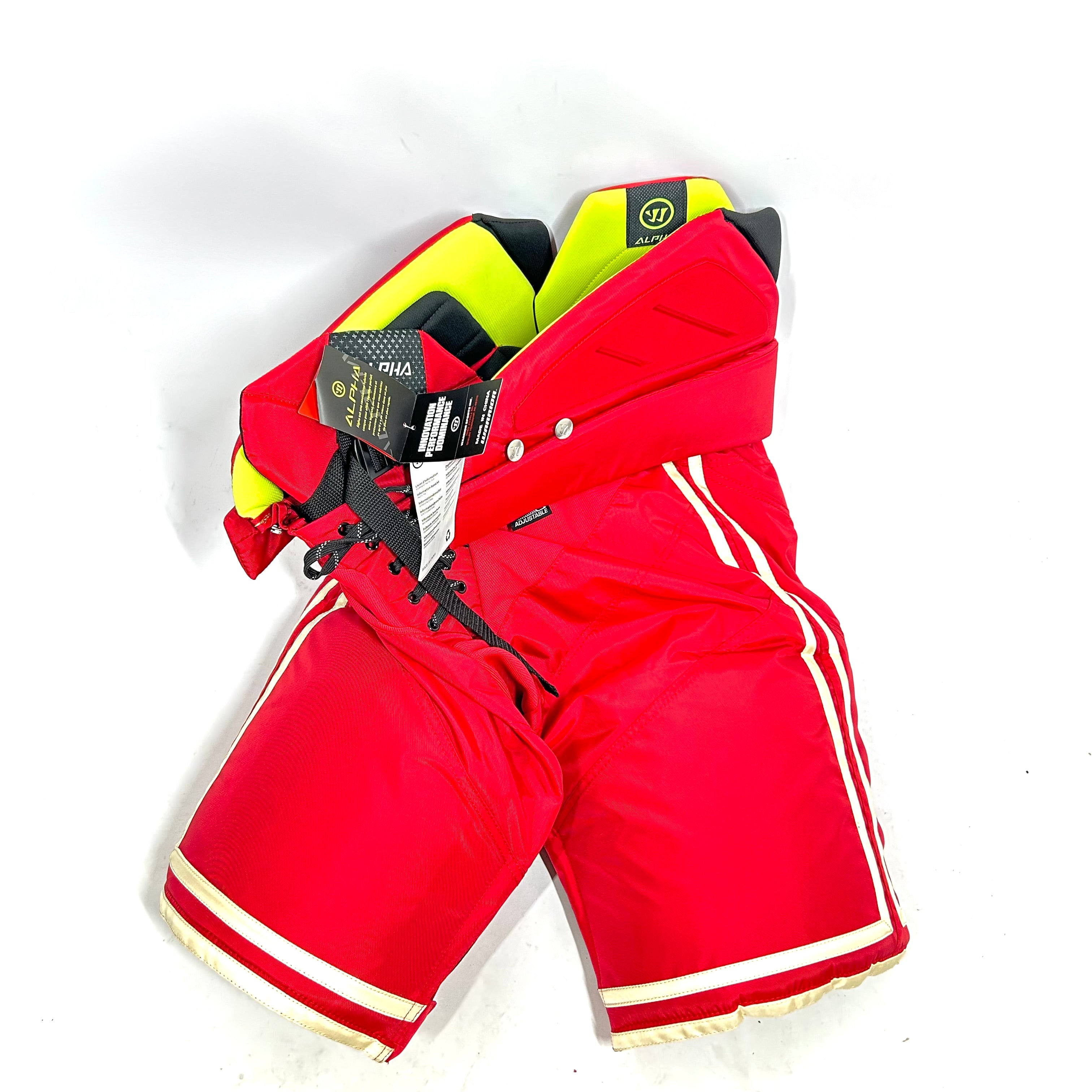 Pantalon de hockey Warrior Alpha Pro - NHL Pro Stock - Flames de Calgary (rouge/blanc)
